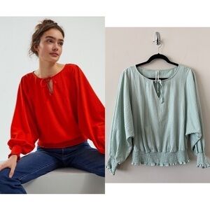 Anthropologie Rebecca Smocked Top in Mint Green.